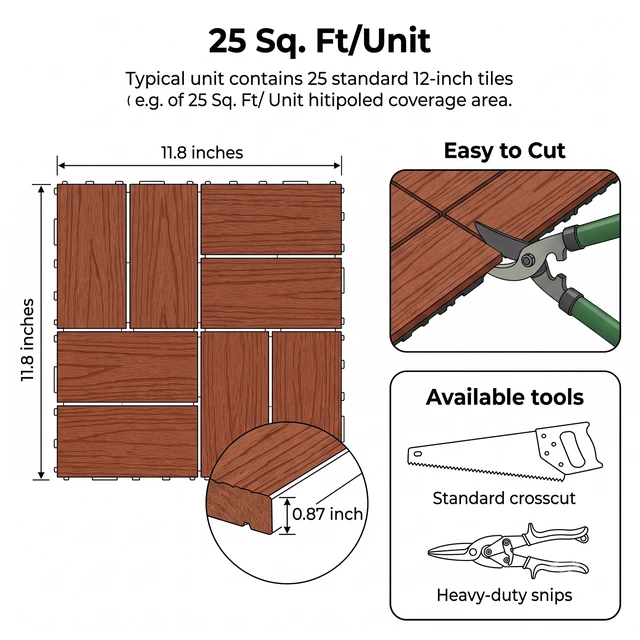 Alt view image 3 of 7 - WPC Interlocking Deck Tiles Pack, Inchx 11.8 Inch Waterproof Patio Flooring All Weather Composite Decking Tiles