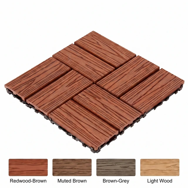 Alt view image 2 of 7 - WPC Interlocking Deck Tiles Pack, Inchx 11.8 Inch Waterproof Patio Flooring All Weather Composite Decking Tiles