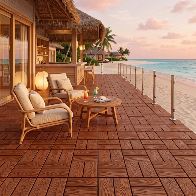Alt view image 4 of 7 - WPC Interlocking Deck Tiles Pack, Inchx 11.8 Inch Waterproof Patio Flooring All Weather Composite Decking Tiles