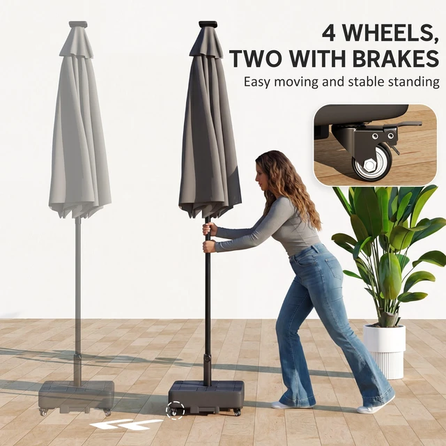 Alt view image 6 of 7 - Refined Wood Grain Patio Umbrella Base with Wheels, Heavy Duty Outdoor Umbrella Stand for 6 to 13 ft Fillable 62 LBS
