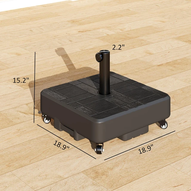 Alt view image 7 of 7 - Refined Wood Grain Patio Umbrella Base with Wheels, Heavy Duty Outdoor Umbrella Stand for 6 to 13 ft Fillable 62 LBS