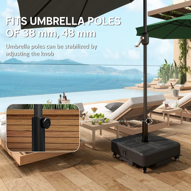 Alt view image 5 of 7 - Refined Wood Grain Patio Umbrella Base with Wheels, Heavy Duty Outdoor Umbrella Stand for 6 to 13 ft Fillable 62 LBS