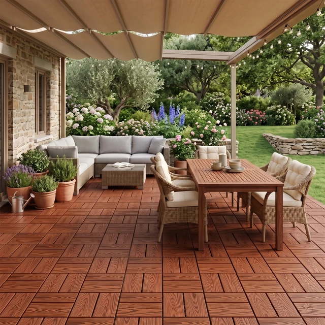Alt view image 5 of 7 - WPC Interlocking Deck Tiles Pack, Inchx 11.8 Inch Waterproof Patio Flooring All Weather Composite Decking Tiles