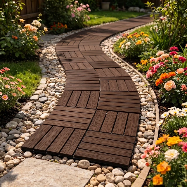 Alt view image 3 of 7 - WPC Interlocking Deck Tiles Pack, Inchx 11.8 Inch Waterproof Patio Flooring All Weather Composite Decking Tiles