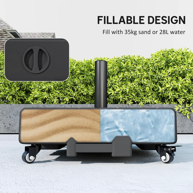 Alt view image 3 of 7 - Refined Wood Grain Patio Umbrella Base with Wheels, Heavy Duty Outdoor Umbrella Stand for 6 to 13 ft Fillable 62 LBS