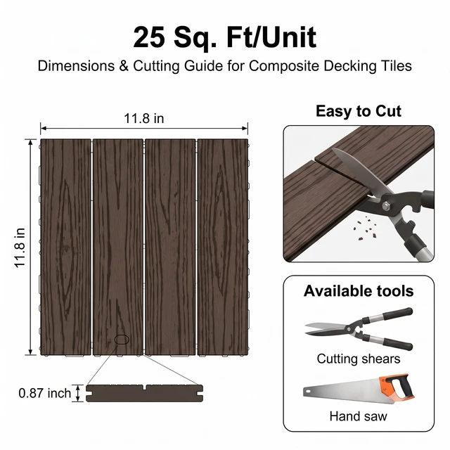 Alt view image 5 of 7 - WPC Interlocking Deck Tiles Pack, Inchx 11.8 Inch Waterproof Patio Flooring All Weather Composite Decking Tiles