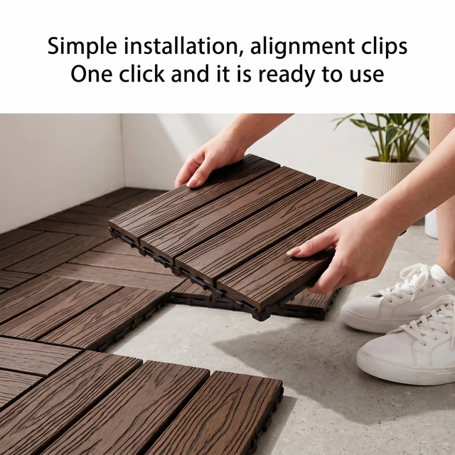 Alt view image 7 of 7 - WPC Interlocking Deck Tiles Pack, Inchx 11.8 Inch Waterproof Patio Flooring All Weather Composite Decking Tiles