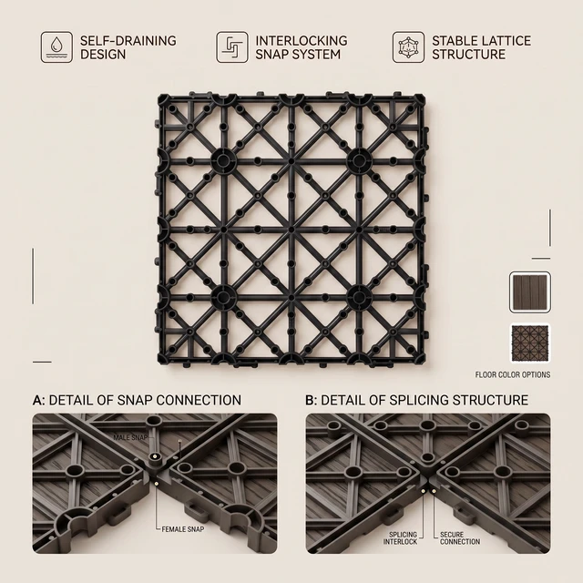 Alt view image 6 of 7 - WPC Interlocking Deck Tiles Pack, Inchx 11.8 Inch Waterproof Patio Flooring All Weather Composite Decking Tiles