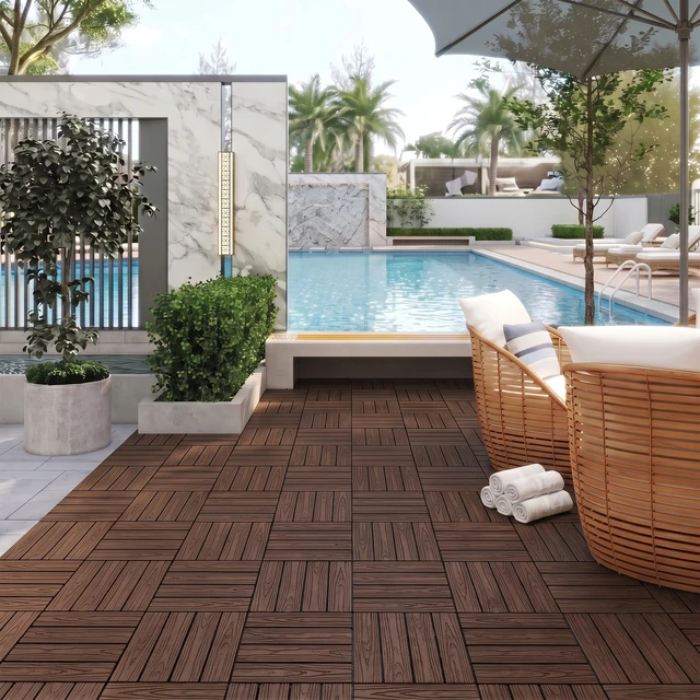 Alt view image 2 of 7 - WPC Interlocking Deck Tiles Pack, Inchx 11.8 Inch Waterproof Patio Flooring All Weather Composite Decking Tiles