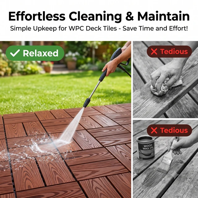 Alt view image 7 of 7 - WPC Interlocking Deck Tiles Pack, Inchx 11.8 Inch Waterproof Patio Flooring All Weather Composite Decking Tiles