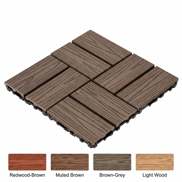 Alt view image 2 of 7 - WPC Interlocking Deck Tiles Pack, Inchx 11.8 Inch Waterproof Patio Flooring All Weather Composite Decking Tiles