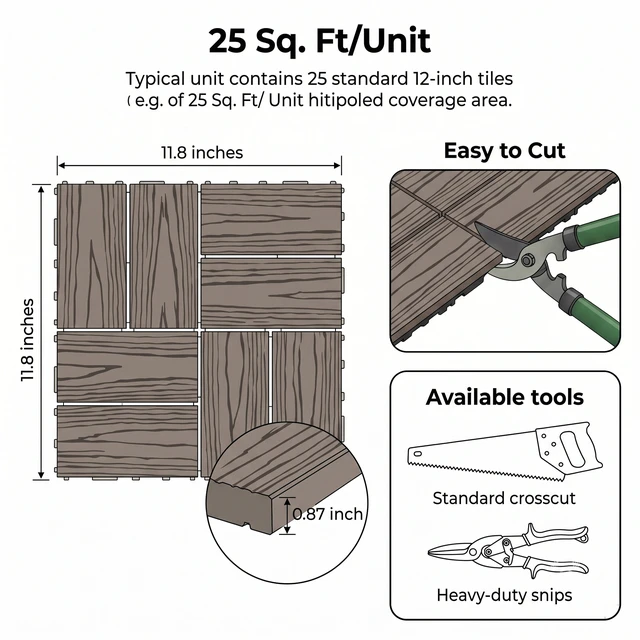 Alt view image 3 of 7 - WPC Interlocking Deck Tiles Pack, Inchx 11.8 Inch Waterproof Patio Flooring All Weather Composite Decking Tiles