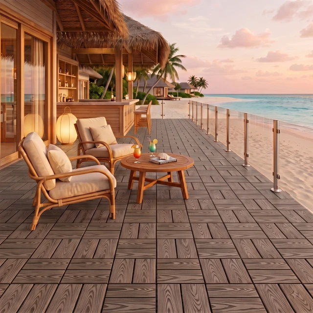 Alt view image 4 of 7 - WPC Interlocking Deck Tiles Pack, Inchx 11.8 Inch Waterproof Patio Flooring All Weather Composite Decking Tiles