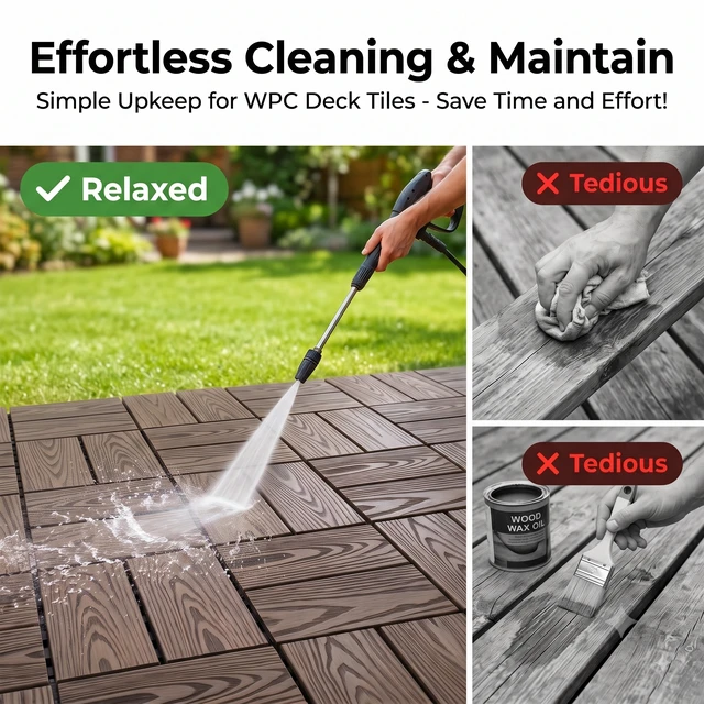Alt view image 7 of 7 - WPC Interlocking Deck Tiles Pack, Inchx 11.8 Inch Waterproof Patio Flooring All Weather Composite Decking Tiles
