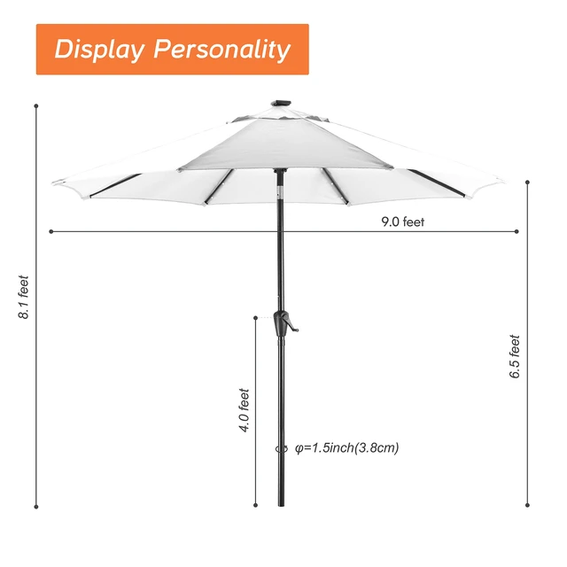 Alt view image 2 of 7 - 9 ft Patio Umbrella with LED Solar Lights, Red, Fabric and Metal, Umbrellas Shades