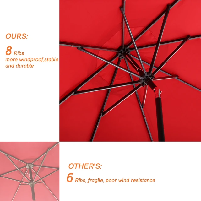 Alt view image 4 of 7 - 9 ft Patio Umbrella with LED Solar Lights, Red, Fabric and Metal, Umbrellas Shades