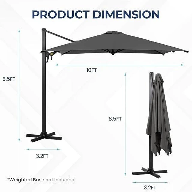 Main image of Outdoor Patio Umbrella, Rectangular Patio Umbrella Metal Pole Square Outdoor with Crank and Push Button Tilt Large