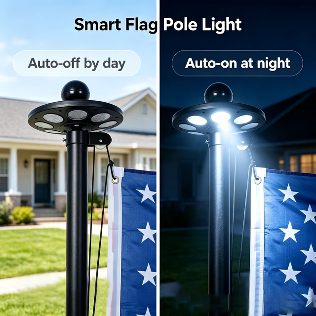 Alt view image 6 of 7 - Flagpole for Outside in Ground, Gauge Heavy Duty Flag Pole Kit with LED Ultra Bright Solar Thickened Usa Flag Mph