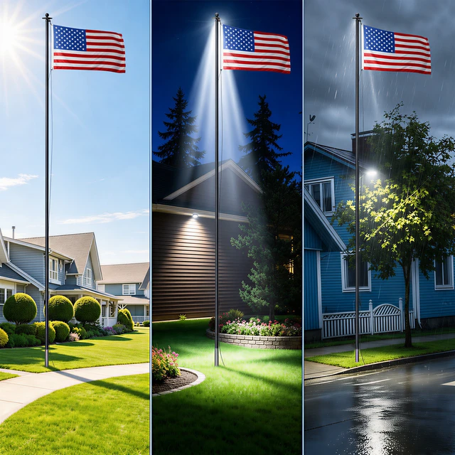 Alt view image 7 of 7 - Flagpole for Outside in Ground, Gauge Heavy Duty Flag Pole Kit with LED Ultra Bright Solar Thickened Usa Flag Mph