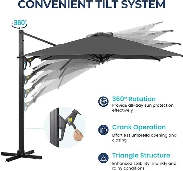Alt view image 3 of 5 - Outdoor Patio Umbrella, Rectangular Patio Umbrella Metal Pole Square Outdoor with Crank and Push Button Tilt Large