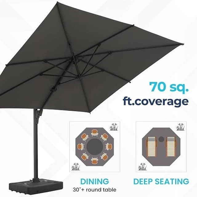 Alt view image 4 of 5 - Outdoor Patio Umbrella, Rectangular Patio Umbrella Metal Pole Square Outdoor with Crank and Push Button Tilt Large