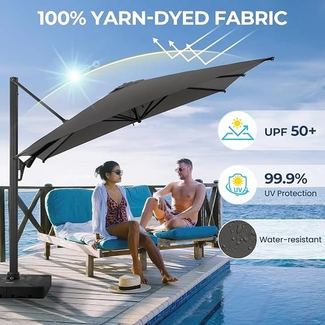 Alt view image 5 of 5 - Outdoor Patio Umbrella, Rectangular Patio Umbrella Metal Pole Square Outdoor with Crank and Push Button Tilt Large