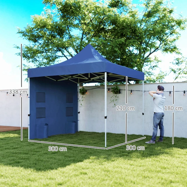 Alt view image 3 of 7 - 10 Heavy Duty Pop Canopy Tent with Sidewall, Instant Sun Shelter, Blue, Metal, Canopies