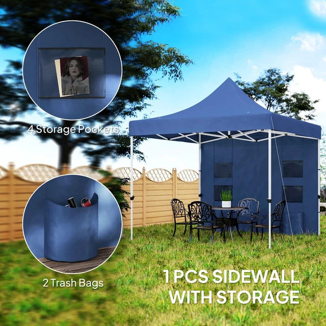 Alt view image 6 of 7 - 10 Heavy Duty Pop Canopy Tent with Sidewall, Instant Sun Shelter, Blue, Metal, Canopies