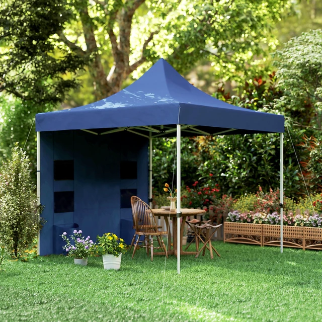 Alt view image 4 of 7 - 10 Heavy Duty Pop Canopy Tent with Sidewall, Instant Sun Shelter, Blue, Metal, Canopies