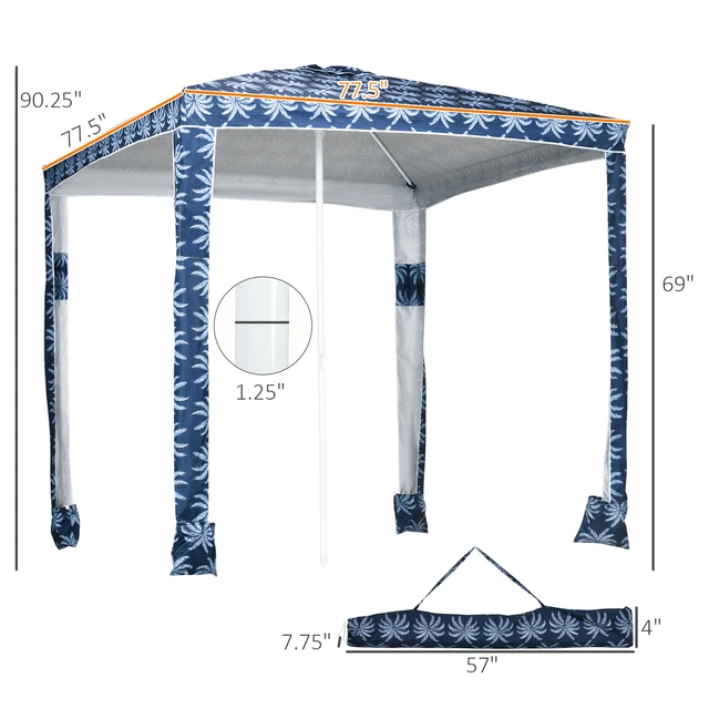 Alt view image 7 of 7 - Quick Beach Cabana Canopy Umbrella, Easy Assembly Sun Shade Shelter with Sandbags and Carry Bag Fits Kids and Family