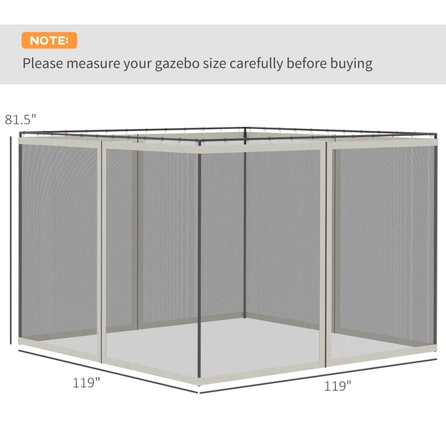 Alt view image 7 of 7 - 10 Universal Replacement Mesh Sidewall Netting for Patio Gazebos and Canopy Tents with Zippers, Sidewall Only, White