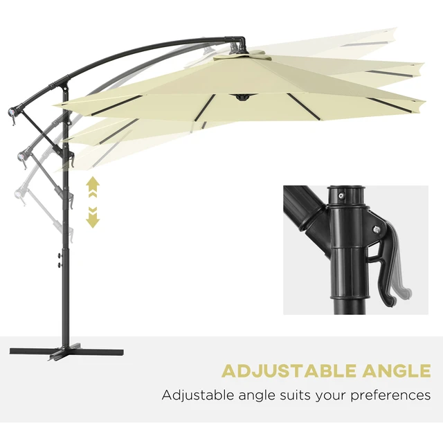 Alt view image 5 of 7 - Cantilever Hanging Tilt Offset Patio Umbrella with and Water Fighting Material and Cross Base Weight Not Included