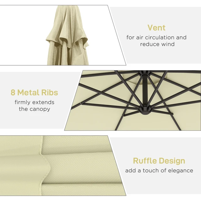 Alt view image 4 of 7 - Cantilever Hanging Tilt Offset Patio Umbrella with and Water Fighting Material and Cross Base Weight Not Included