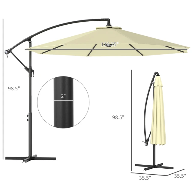 Alt view image 7 of 7 - Cantilever Hanging Tilt Offset Patio Umbrella with and Water Fighting Material and Cross Base Weight Not Included