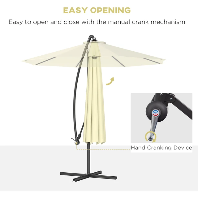 Alt view image 6 of 7 - Cantilever Hanging Tilt Offset Patio Umbrella with and Water Fighting Material and Cross Base Weight Not Included