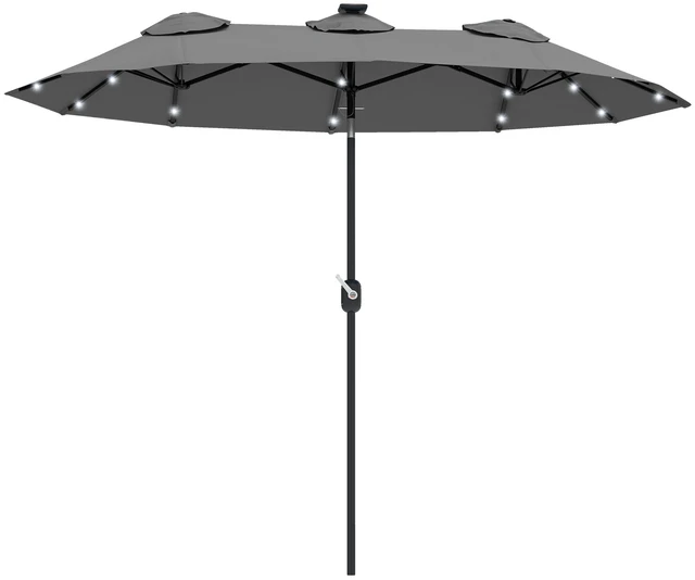 Main image of Double Sided Patio Umbrella, Large Outdoor Market Umbrella with LED Solar Tilt and Crank Air Vents and Ribs for Garden