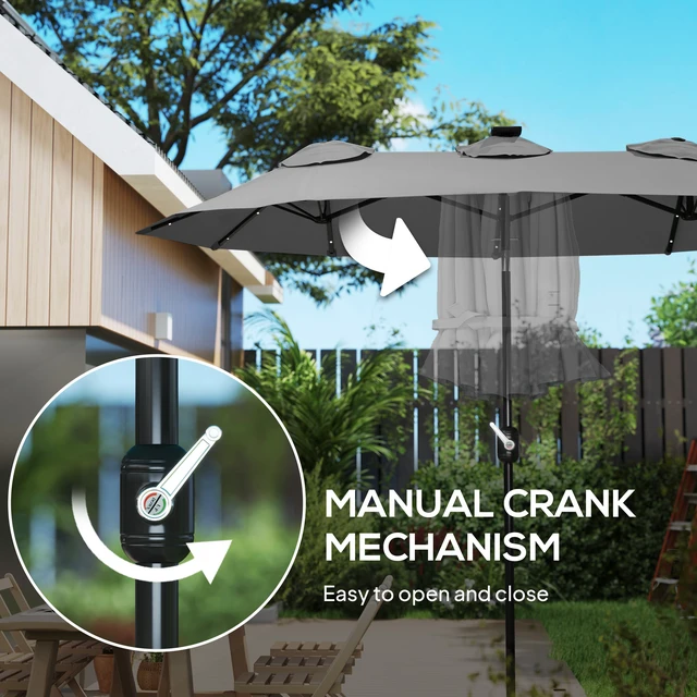 Alt view image 4 of 7 - Double Sided Patio Umbrella, Large Outdoor Market Umbrella with LED Solar Tilt and Crank Air Vents and Ribs for Garden