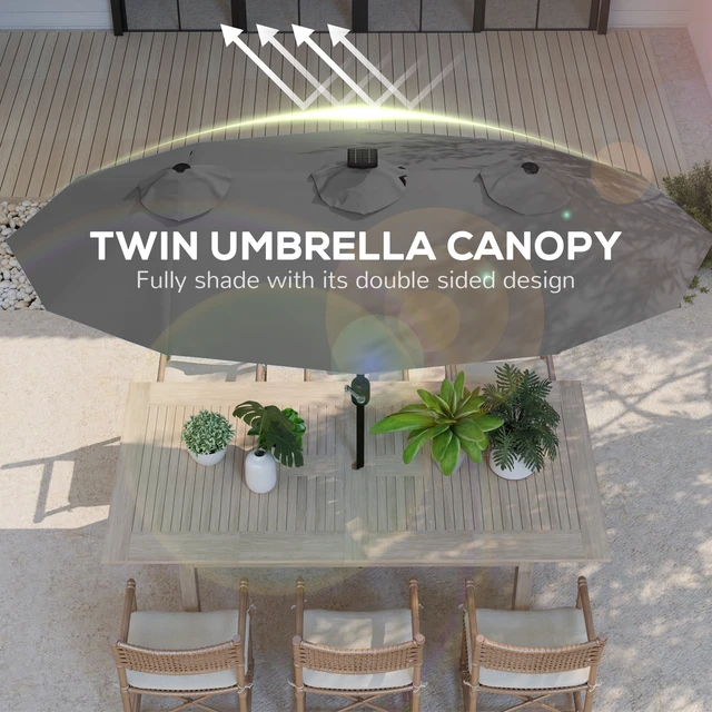 Alt view image 5 of 7 - Double Sided Patio Umbrella, Large Outdoor Market Umbrella with LED Solar Tilt and Crank Air Vents and Ribs for Garden