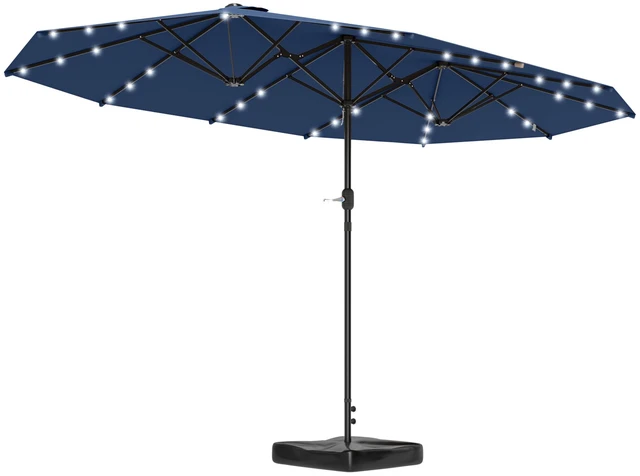 Main image of 14.4 ft Large Patio Umbrella with Solar LED Lights, Double Sided Outdoor Umbrella with Base Included, Navy Blue, Paper