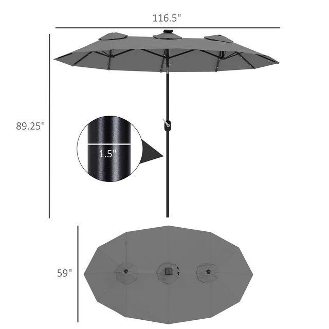 Alt view image 7 of 7 - Double Sided Patio Umbrella, Large Outdoor Market Umbrella with LED Solar Tilt and Crank Air Vents and Ribs for Garden