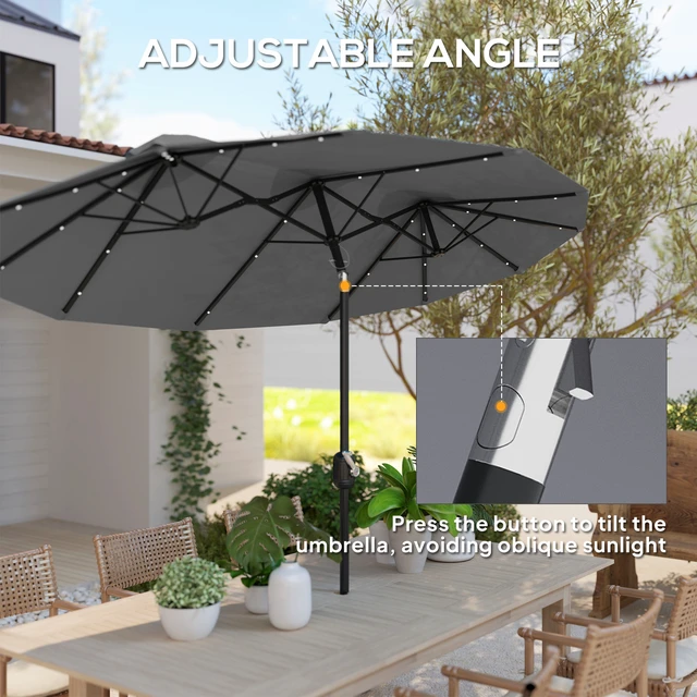 Alt view image 6 of 7 - Double Sided Patio Umbrella, Large Outdoor Market Umbrella with LED Solar Tilt and Crank Air Vents and Ribs for Garden