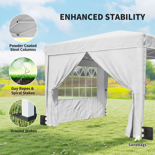Alt view image 4 of 7 - 10 ft Pop Canopy Tent with Sidewalls, Outdoor Portable Instant Canopy Shelter with Carry Bag Sandbags Adjustable