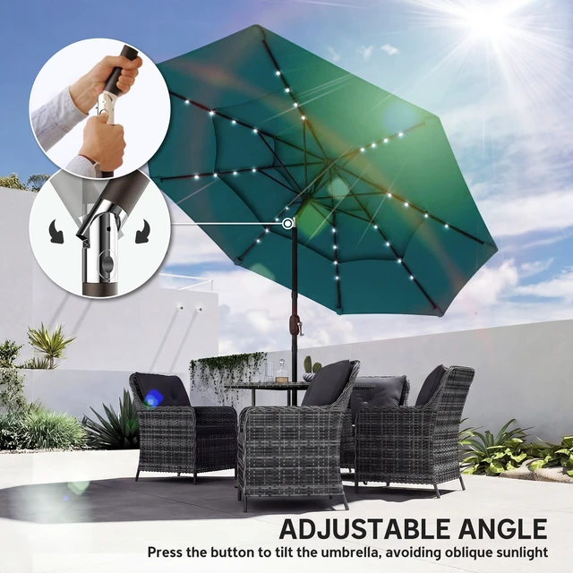 Alt view image 2 of 7 - 9.7 ft Outdoor Patio Umbrella with Solar LED Lights, 3 Tier Outdoor Table Market Umbrella with Tilt and Crank Ribs