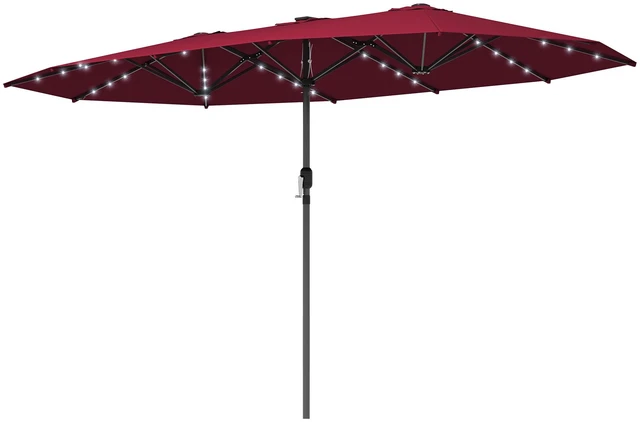 Main image of 14.8 ft Double Umbrella, Large Outdoor Patio Sun Shade with LED Solar for Garden Wine, Wine Red, Polyester