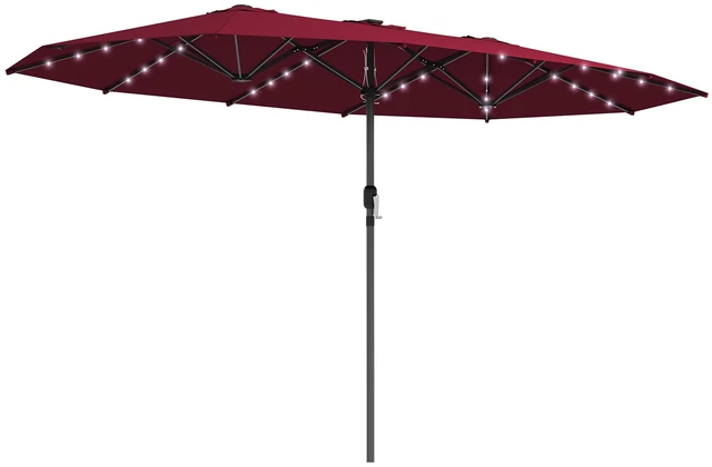 Alt view image 3 of 7 - 14.8 ft Double Umbrella, Large Outdoor Patio Sun Shade with LED Solar for Garden Wine, Wine Red, Polyester