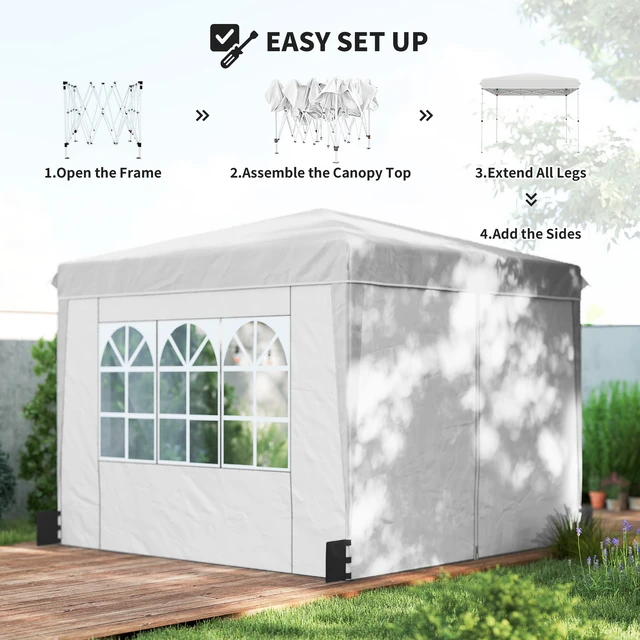 Alt view image 7 of 7 - 10 ft Pop Canopy Tent with Sidewalls, Outdoor Portable Instant Canopy Shelter with Carry Bag Sandbags Adjustable