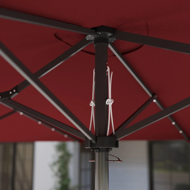 Alt view image 4 of 7 - 14.8 ft Double Umbrella, Large Outdoor Patio Sun Shade with LED Solar for Garden Wine, Wine Red, Polyester