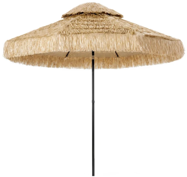 Main image of Hula Thatched Tiki Patio Umbrella, 2 Tier Tropical Hawaiian Outdoor Umbrella with Ribs for Garden Deck Pool, Khaki