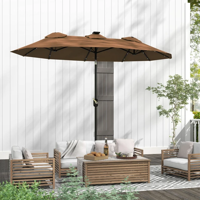 Alt view image 2 of 7 - Double Sided Patio Umbrella, Large Outdoor Market Umbrella with LED Solar Tilt and Crank Air Vents and Ribs for Garden