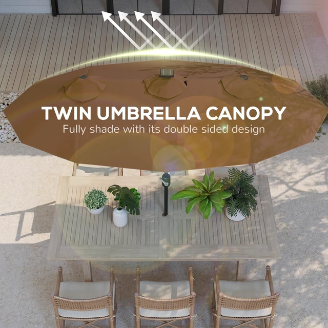 Alt view image 5 of 7 - Double Sided Patio Umbrella, Large Outdoor Market Umbrella with LED Solar Tilt and Crank Air Vents and Ribs for Garden